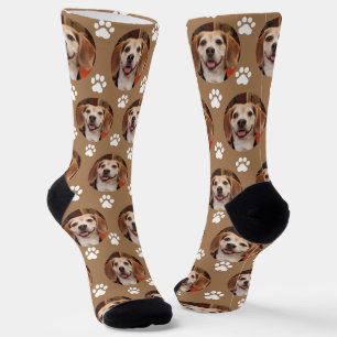 Cute Light Brown Pet Photo Paw Prints Dog or Cat Socks