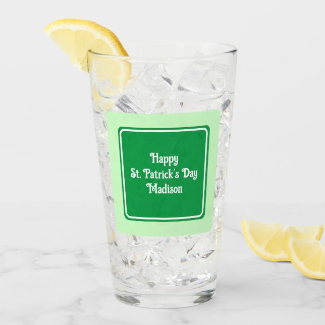 Cute Light Green Happy St Patricks Day Glass (Front Ice)