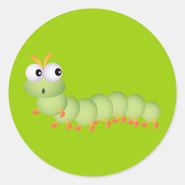 CUTE LIGHT GREEN WORM FUNNY CARTOON SURPRISED CLASSIC ROUND STICKER (Front)