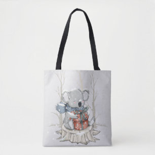 Cute Light Grey Koala Winter Snowfall Tote