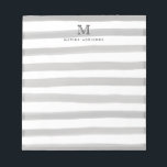 Cute Light Grey Slate Watercolor Stripes Monogram Notepad<br><div class="desc">The design features a personalised monogram initial and name in a simple and modern typographic font with a cute,  modern and stylish light silver grey watercolor brush stripes.</div>