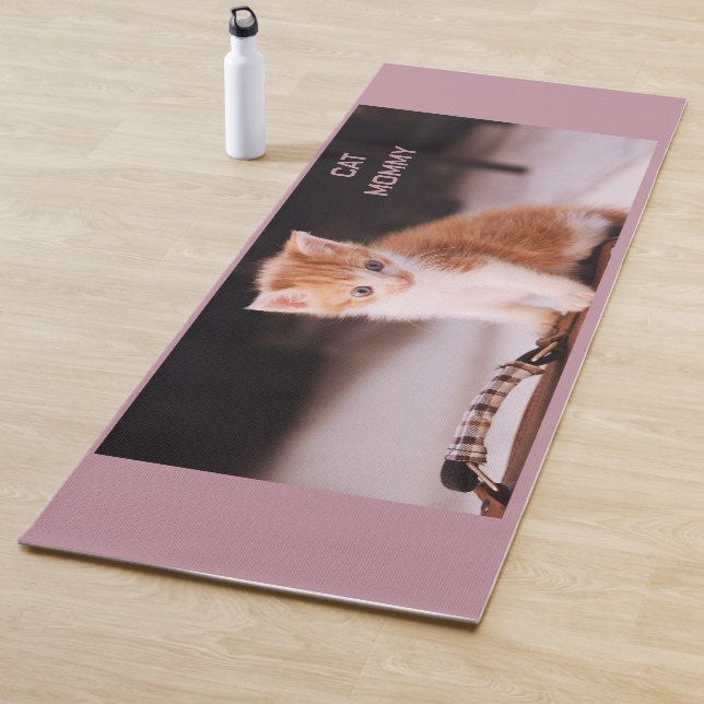 Cute Light Mauve "Cat Mummy" Orange Kitten Yoga Mat (In Situ)