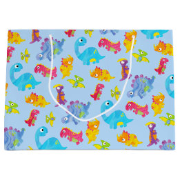 Cute Light Pastel Blue Baby Dinosaur Birthday Large Gift Bag