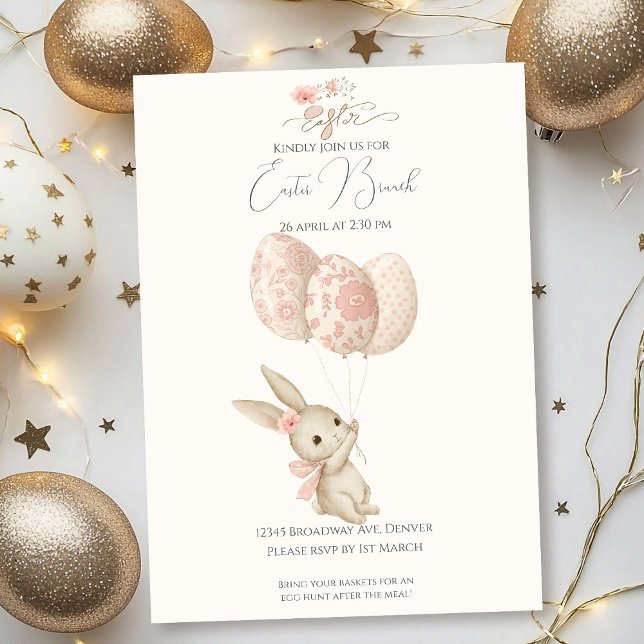 Cute Light Pink Baby Bunny Easter Brunch Invitation (Creator Uploaded)