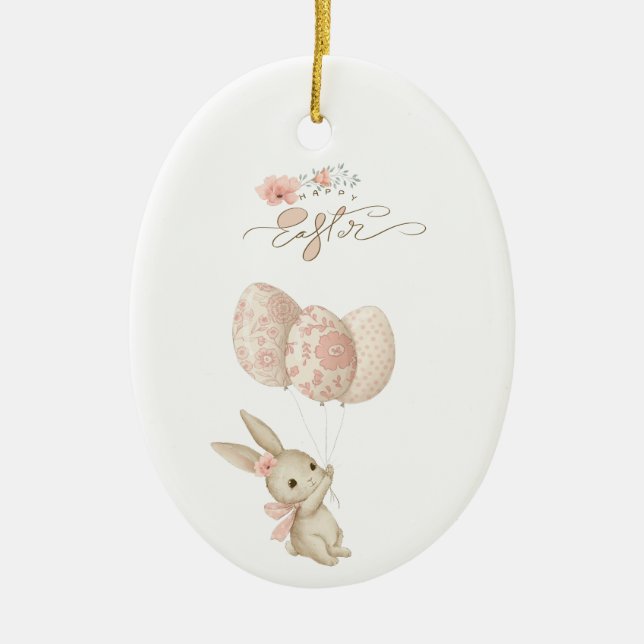 Cute Light Pink Baby Bunny Easter Ceramic Ornament (Front)