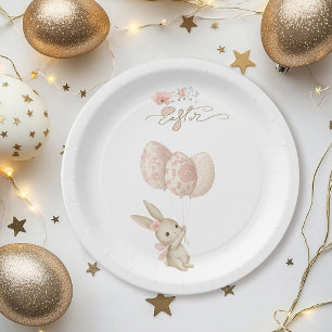 Cute Light Pink Baby Bunny Easter Paper Plate