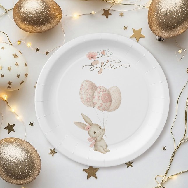 Cute Light Pink Baby Bunny Easter Paper Plate (Creator Uploaded)