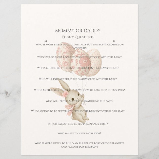 Cute Light Pink Baby Bunny Guessing Game (Front)