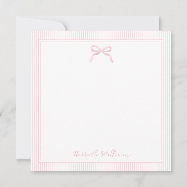 Cute Light Pink Bow and Stripes Border Card (Front)