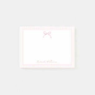 Cute Light Pink Bow and Stripes Border Post-it Notes