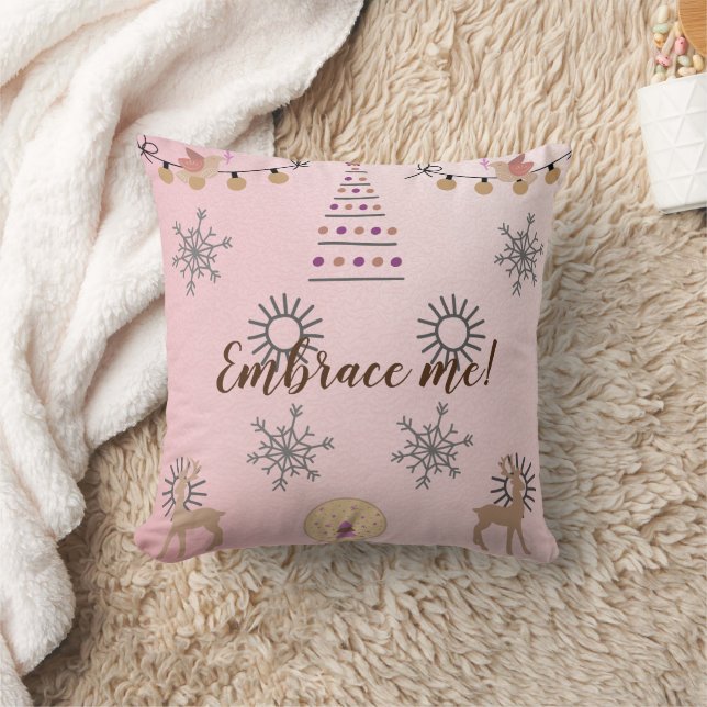 Cute Light Pink Christmas Aesthetic Cushion (Blanket)