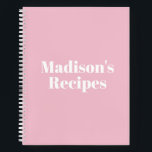 Cute light pink custom name chic Recipe Book<br><div class="desc">Cute Stylish light pink custom name,  text or monogram modern elegant chic Recipe Book.
Fully customisable White text,  light Pink solid plain background colour,  spiral bound.
Great gift for mum for Mother's day or her Birthday.
Available in many colours</div>