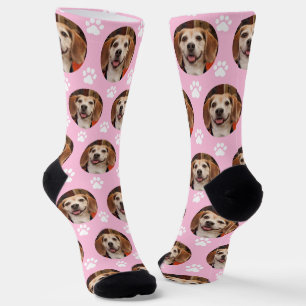 Cute Light Pink Pet Photo & Paw Prints Dog Cat Socks