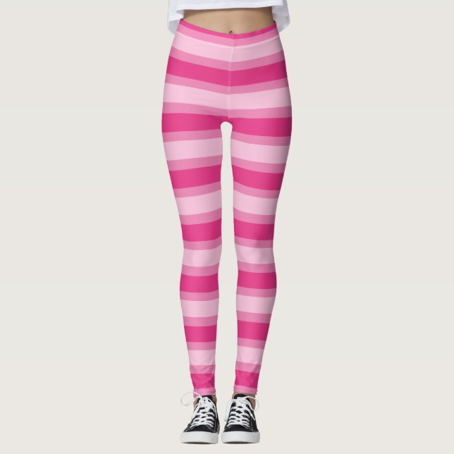 Cute Light Pink, Pink & Hot Pink Stripes  Leggings (Front)