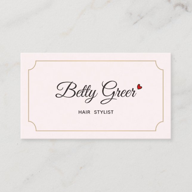 Cute Light Pink Vintage Retro Heart Business Card (Front)