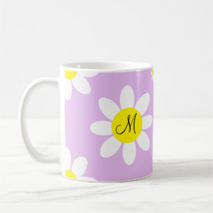 Cute Light Purple and White Floral Custom Initials Coffee Mug