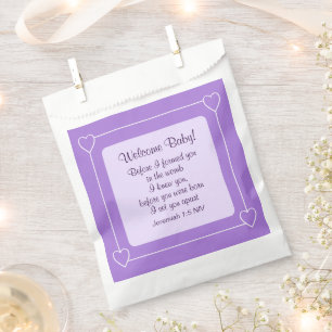 Cute Light Purple Bible Verse Baby Shower Favour Bag