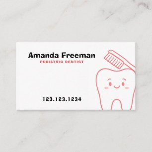 Cute Light Red Tooth & Brush Outline Kids Dentist Appointment Card
