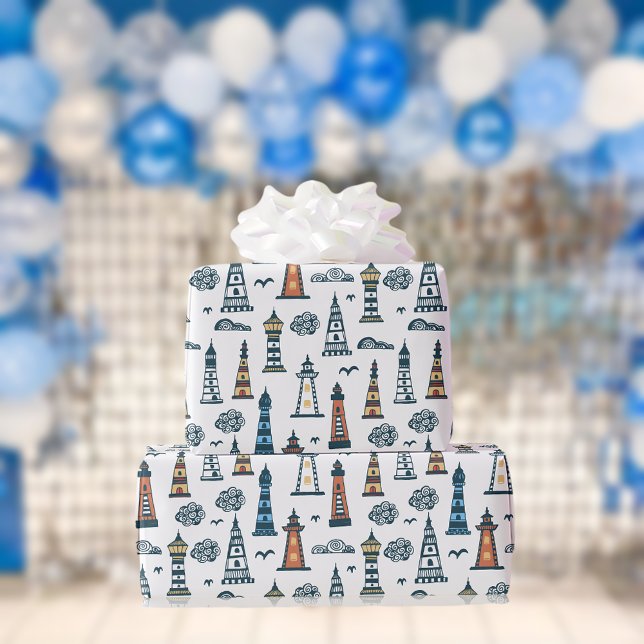 Cute Lighthouse Pattern | White Wrapping Paper (Creator Uploaded)
