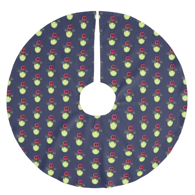 Cute lightning bug firefly cartoon illustration brushed polyester tree skirt (Front)