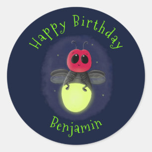 Cute lightning bug firefly cartoon illustration classic round sticker