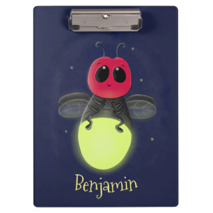 Cute lightning bug firefly cartoon illustration clipboard