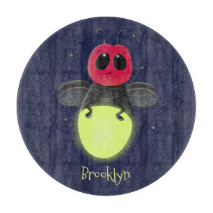 Cute lightning bug firefly cartoon illustration  cutting board