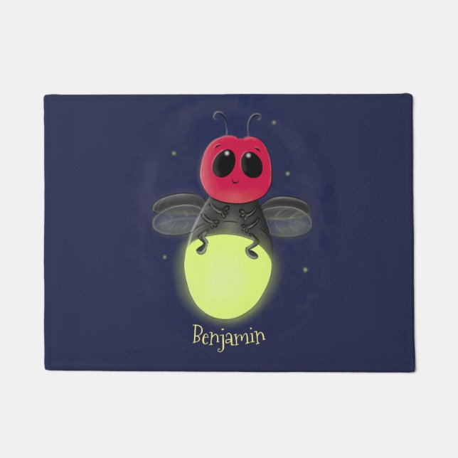 Cute lightning bug firefly cartoon illustration doormat (Front)