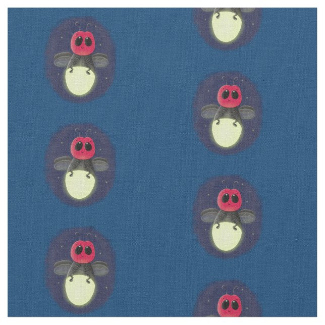 Cute lightning bug firefly cartoon illustration fabric (Close Up)