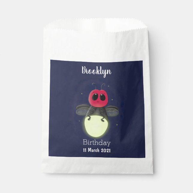 Cute lightning bug firefly cartoon illustration favour bag (Front)