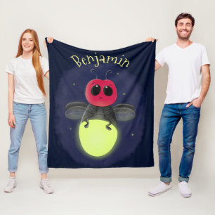 Cute lightning bug firefly cartoon illustration fleece blanket