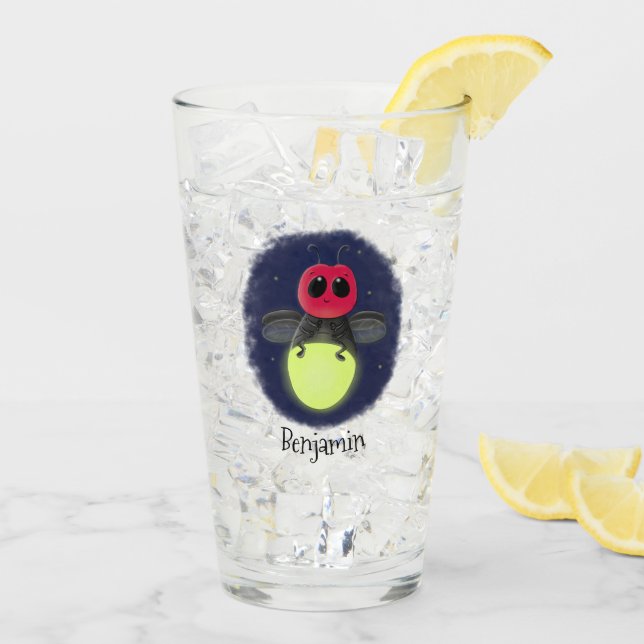 Cute lightning bug firefly cartoon illustration glass (Back Ice)