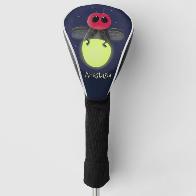 Cute lightning bug firefly cartoon illustration golf head cover (Front)