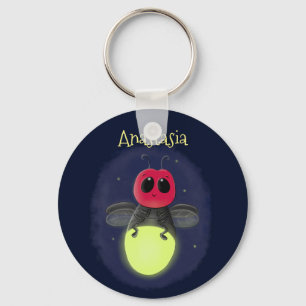 Cute lightning bug firefly cartoon illustration key ring