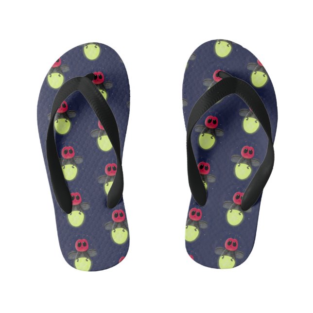 Cute lightning bug firefly cartoon illustration kid's thongs (Footbed)
