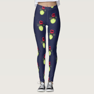 Cute lightning bug firefly cartoon illustration leggings