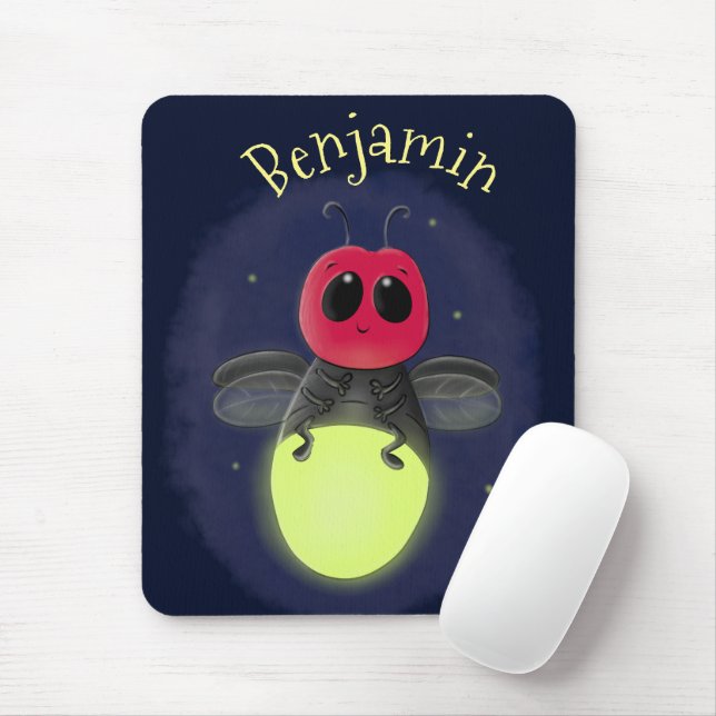 Cute lightning bug firefly cartoon illustration mouse pad (With Mouse)