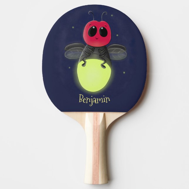Cute lightning bug firefly cartoon illustration ping pong paddle (Front)