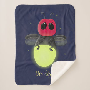 Cute lightning bug firefly cartoon illustration sherpa blanket