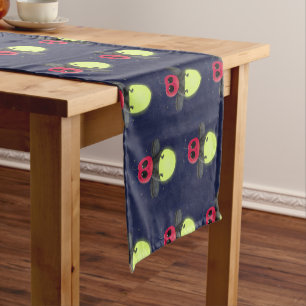 Cute lightning bug firefly cartoon illustration short table runner