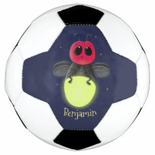 Cute lightning bug firefly cartoon illustration soccer ball