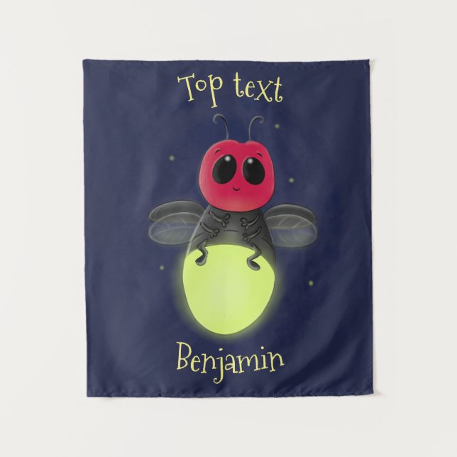 Cute lightning bug firefly cartoon illustration  tapestry (Front)