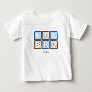 Cute Lil Bro Word Block with Name Baby T-Shirt
