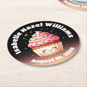 Cute L'il Cupcake Candy Sprinkles Baby Shower Round Paper Coaster