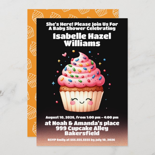 Cute L'il Cupcake Sprinkles Baby Shower Invitation (Front/Back)