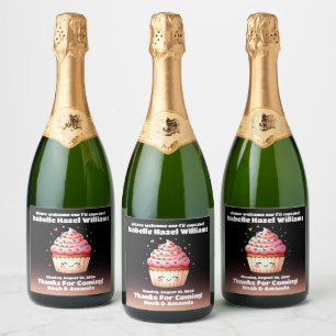 Cute L'il Cupcake Sprinkles Baby Shower Welcome Sparkling Wine Label