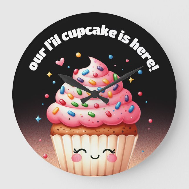 Cute L'il Cupcake Sprinkles Nursery Large Clock (Front)