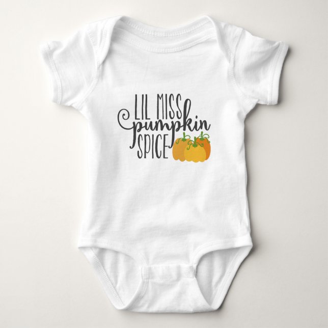 Cute Lil Miss pumpkin spice bodysuit for baby (Front)
