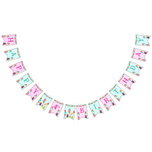 Cute lil monster cartoon fun birthday party bunting 