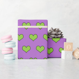 Cute Lilac and Green Hearts Pattern Wrapping Paper